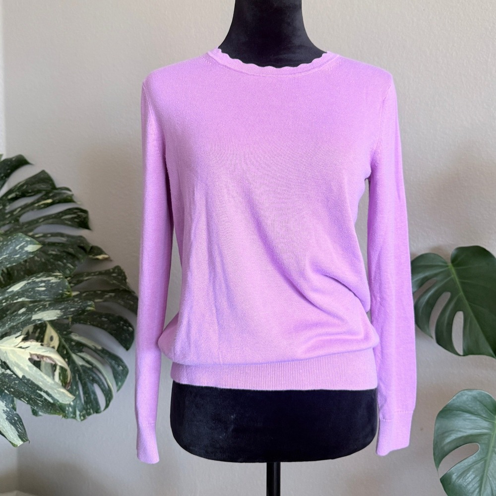 Banana Republic Womens Scalloped Crew Neck Sweater Orchid Purple Small Cotton